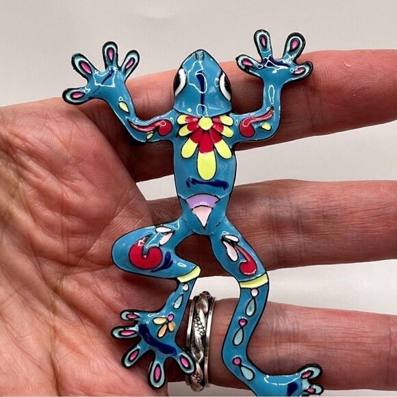 💛 NEW beautiful & stunning hand painted colorful frog brooch 💛 - Picture 1 of 5